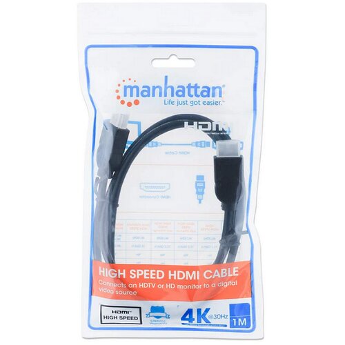 Manhattan HDMI priključni kabel HDMI A utikač, HDMI A utikač 1.00 m crna 308816 high speed HDMI HDMI kabel Slike