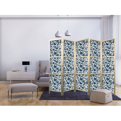  Japanski paravan - Rose Vines - Monochromatic Blue Birds Resting Among Roses Cijene