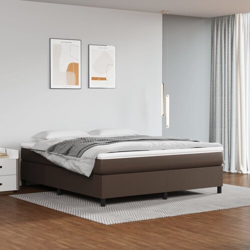 VidaXL Box spring postelja z vzmetnico rjav 160x200 cm umetno usnje Slike
