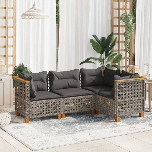 vidaXL 4-dijelni set vrtnih sofa od poliratana s jastucima sivi Cijene