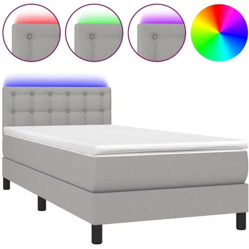 vidaXL Box spring postelja z vzmetnico LED svetlo siva 80x200 cm blago, (20724162)