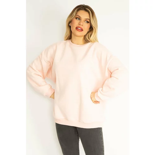 Şans Women's Plus Size Pink 3 Thread Polar Fleece Sweatshirt