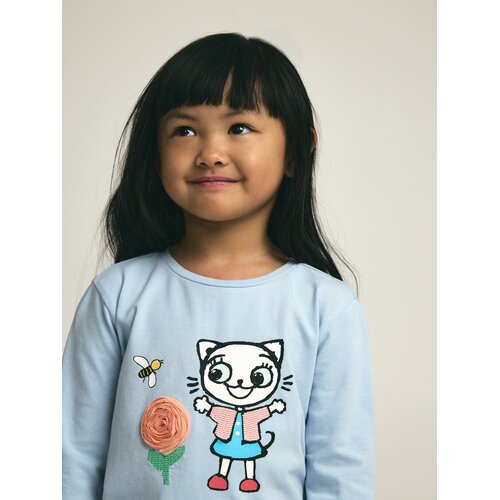 Reserved Majica s printom Kitty Kotty - bljedoplavo Cene