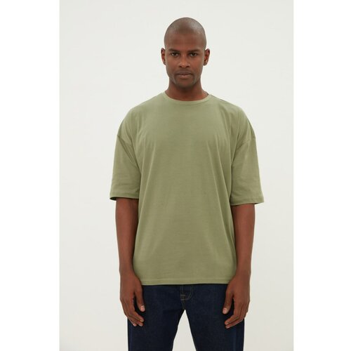 Trendyol muška majica Khaki Basic 100% Cotton Crew Neck Oversized Short Sleeved Slike