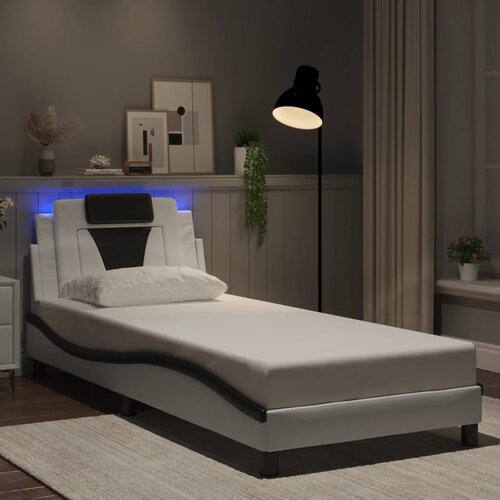  The Living Store Posteljni okvir z LED lučkami bel in črn 90x190 cm umetno usnje - Posteljni Okvir, (21526396) Cene