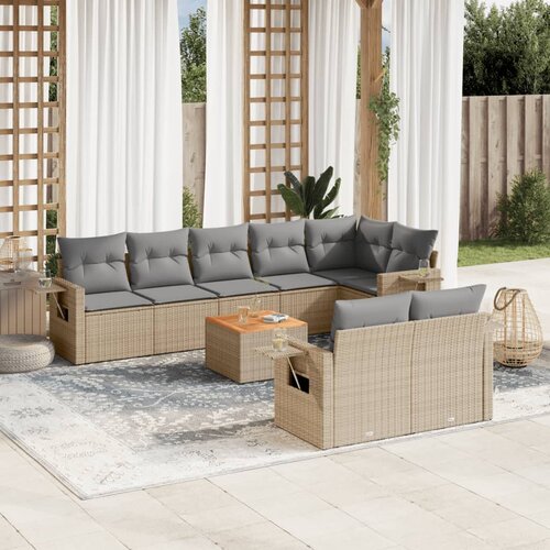 vidaXL 9-dijelni set vrtnih sofa s jastucima bež od poliratana Cijene