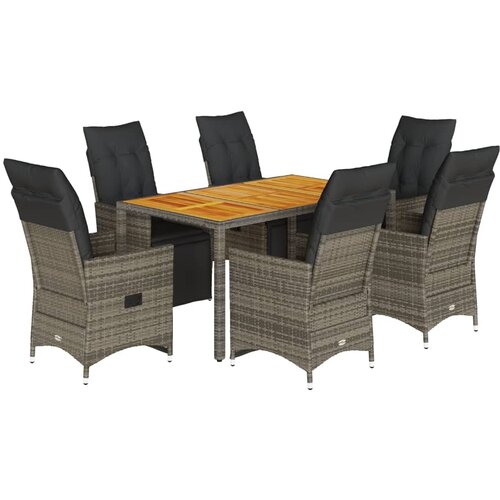  7-dijelni vrtni bistro set od poliratana s jastucima sivi 150 x 90 x 75 cm Slike