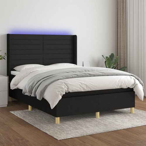 The Living Store Box spring postelja z vzmetnico LED črna 140x190 cm blago - Box Spring Postelja, (21503516) Slike
