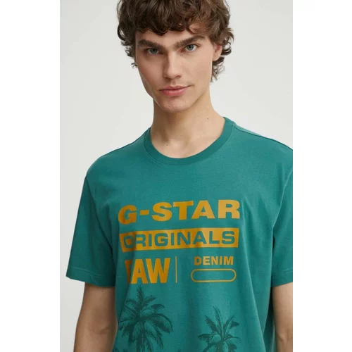 G-star Raw Bombažna kratka majica moška, zelena barva, D24681-336