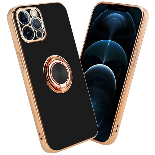 Cadorabo Ohi&scaron;je, združljiv z Apple v sijajnem črni barvi - zlato z obročem - za&scaron;čitni pokrov iz fleksibilnega silikona TPU, z za&scaron;čito pred kamero in držalom magnetnega avtomobila, (20593704) Cene