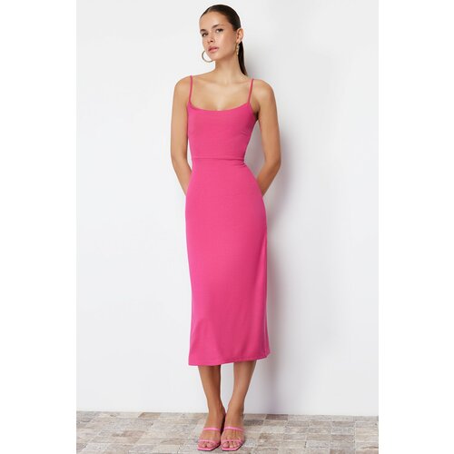Trendyol fuchsia cut out detailed fitted/fitted midi knitted midi dress with slit Slike