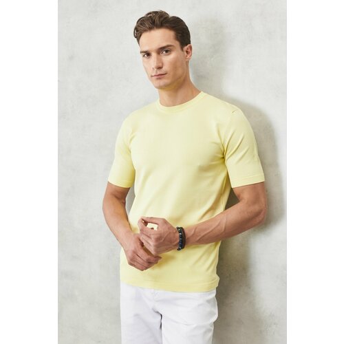 ALTINYILDIZ CLASSICS Men's Light Yellow Standard Fit Normal Cut Crew Neck Plain Knitwear T-Shirt Slike