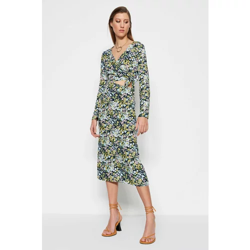 Trendyol Multi-coloured Midi Dress with a Woven Pattern and Window Detail