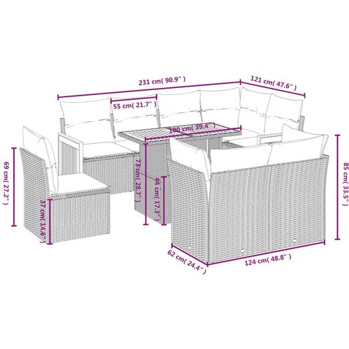 VidaXL 9-dijelni set vrtnih sofa s jastucima bež od poliratana Slike