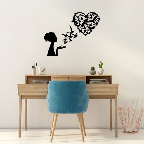 Wallity Zidna dekoracija Ptice Žena Srce-465, 63x50cm, Crna Cene