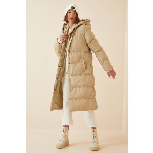 Happiness İstanbul Women&amp;#039;s Cream Hooded Oversized Puffy Coat Slike
