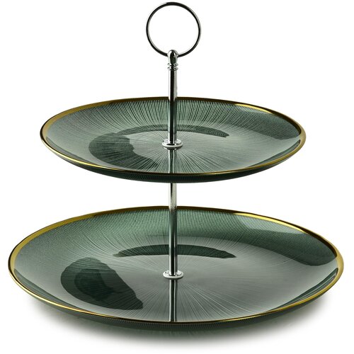 Mondex Etažer steklo Allesken Greenie 21x27cm zelena z zlato obrobo 1kos, (5000349971) Slike