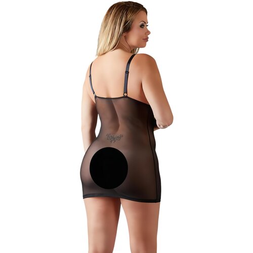 Cottelli Plus Size - prozirni negliže s umetkom od čipke (crni) - 4XL Slike