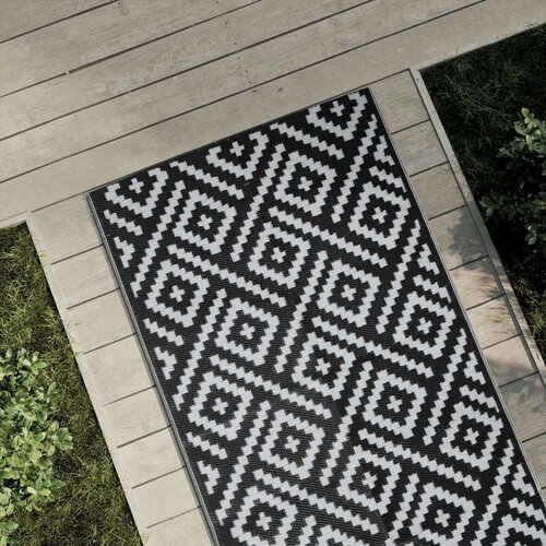 Vanjski tepih bijeli i crni 80 x 250 cm PP Slike