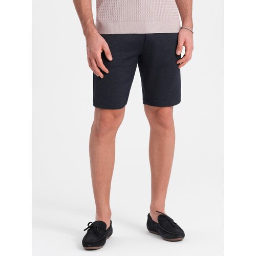 Ombre Men&amp;#039;s structured knit shorts with chino pockets - navy blue Slike