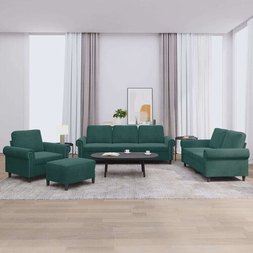  4-dijelni set sofa s jastucima tamnozeleni bar&amp;scaron;unasti Slike