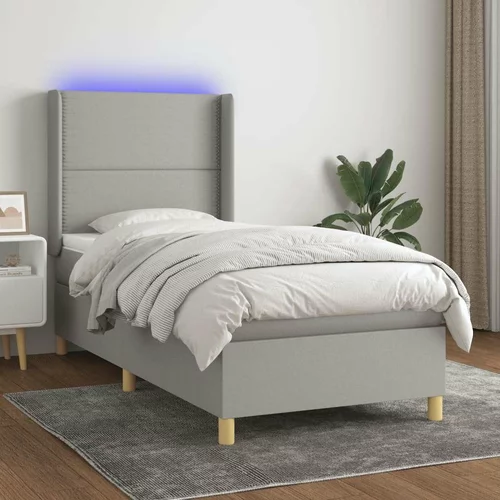  Box spring postelja z vzmetnico LED svetlo siva 80x200 cm blago, (20929593)