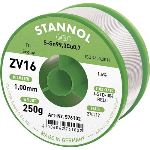 Stannol žica za mehko spajkanje ZV16 iz zlitine TC Sn99Cu1 z 1\,6% pretoka 1\,0 mm s premerom na 250 g koluta ZV16 spajkalna žica\, neosvinčena neosvinčeni Sn99\,3Cu0\,7 REL0 250 g 1, (20428468) Slike