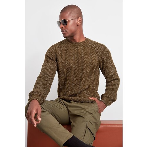 Trendyol Khaki Slim Crew Neck Flecked Knitwear Sweater Cene