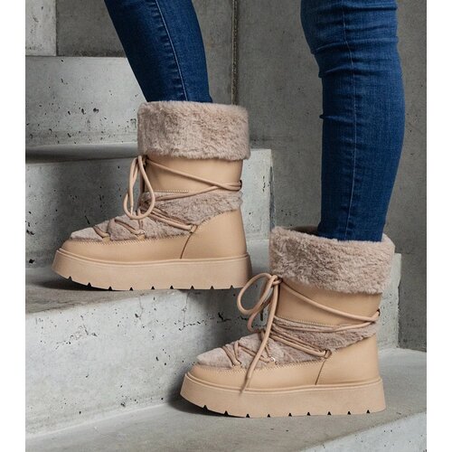 Gemre Beige insulated lace-up snow boots decorated with fur Istiss Cene