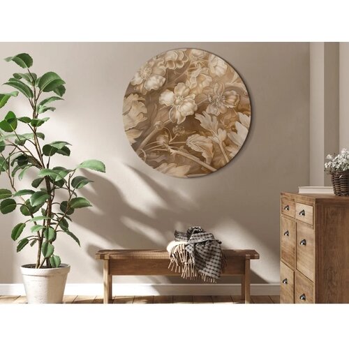  Okrugla slika - Floral Ornaments Carved in Delicate Sepia and Brown Shades 80x80 Cene