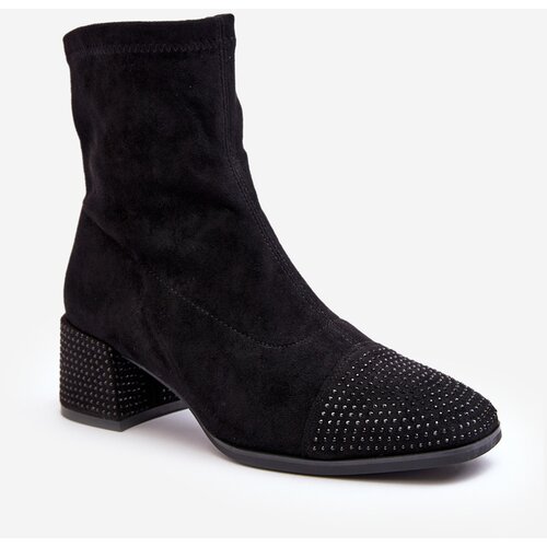 Kesi Women's low-heeled boots with embellishment, black Vissias Cene