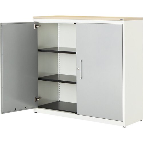 mauser Omara s krilnimi vrati, VxŠ 1180 x 1200 mm, plošča iz umetne mase, 2 polici, čista bela / aluminijasto siva / javor Cene