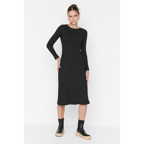 Trendyol Black Zippered Fake Knitwear Maxi Knitted Dress Slike