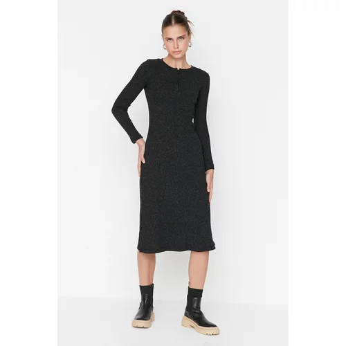 Trendyol Black Zippered Fake Knitwear Maxi Knitted Dress