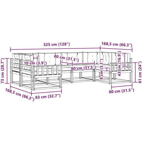  Set vanjskih sofa 6 kom. Prirodna i bež Smeđa 325 x 168,5 x 73 cm Slike