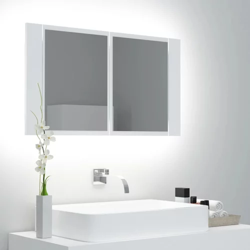 vidaXL LED kopalniška omarica z ogledalom bela 80x12x45 cm akril, (20580097)