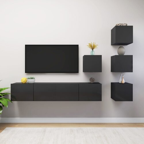  6-dijelni set TV ormarića visoki sjaj sivi od iverice Slike