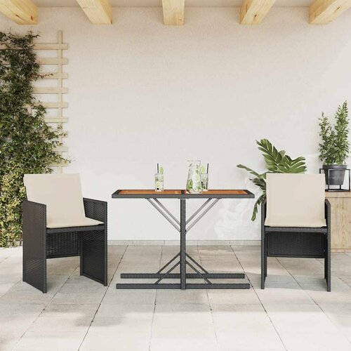  3-dijelni bistro set s jastucima crni od poliratana Cijene