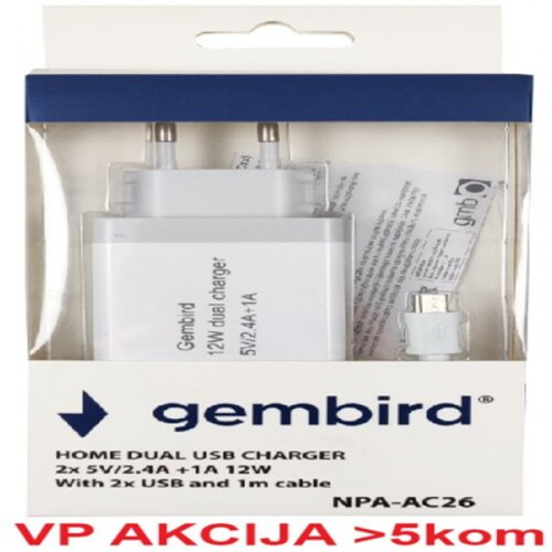 Gembird NPA-AC26 punjač za telefone i tablete 2x5v/24A 1A 12W  micro USB DATA kabl 1m (271) Cene