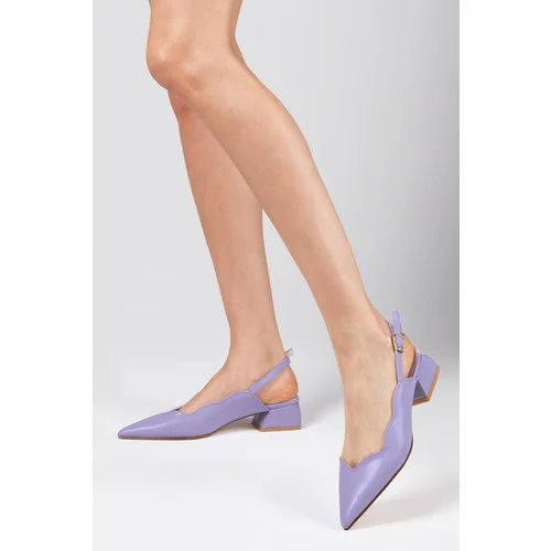 Mio Gusto Marsha Lilac Women's Open Back Short Heeled Shoes with Buckle in the Side.