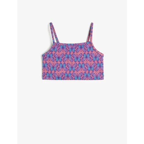 Koton Butterfly Print Crop Top with Straps Tight fit