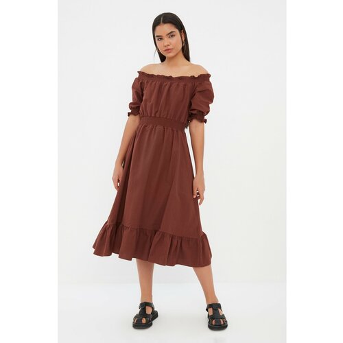 Trendyol Brown Pleated Dress Slike