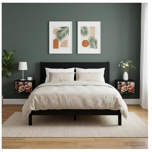 vidaXL Wall-mounted noćni ormarić BORNE 2 kom. Crni hrast - Crni hrast Print lagane peonije 2 Cene