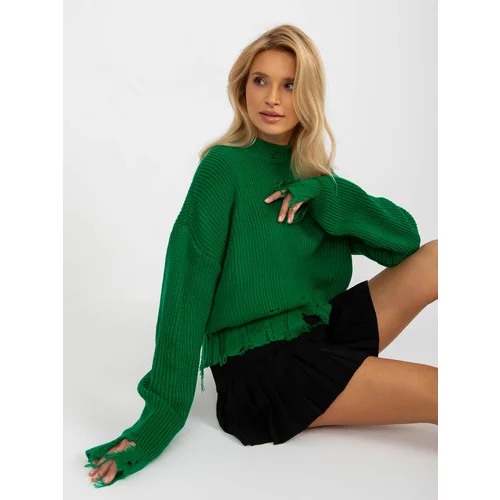 Fashion Hunters Green loose asymmetrical sweater with holes from RUE PARIS