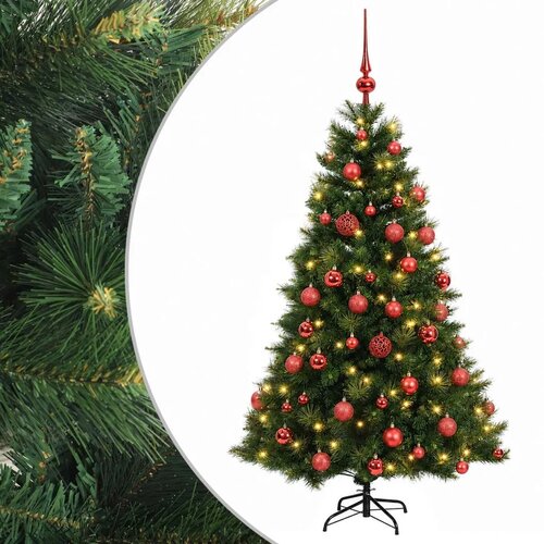  Umjetno božićno drvce s kuglicom 150 cm 150 LED lampica - Zelena 150 cm s LED-ima i crvenim lopticama Slike