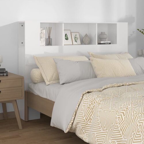 vidaXL Vzglavna omarica visok sijaj bela 140x18,5x104,5 cm Cene