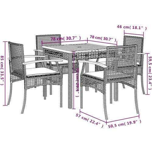  5-dijelni vrtni blagovaonski set sivi od poliratana Siva 80 cm table length Slike