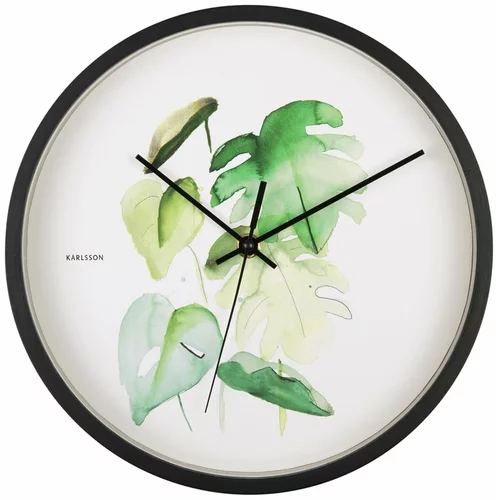 Karlsson zeleno-bela stenska ura v črnem okvirju Monstera, ø 26 cm