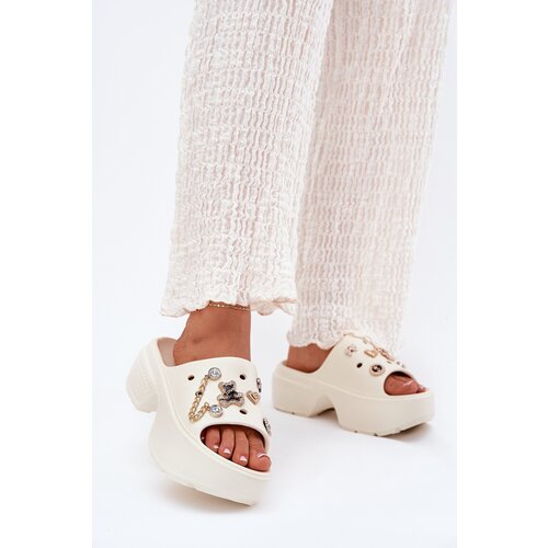 Boto Foam Women's Slippers on a Massive Platform with Golden Accents Ecru Ivoriel Cene