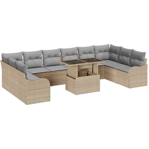  Sjedeća garnitura za vrt 11 kom. Bež Poli ratan 344 x 177,5 x 85 cm Slike